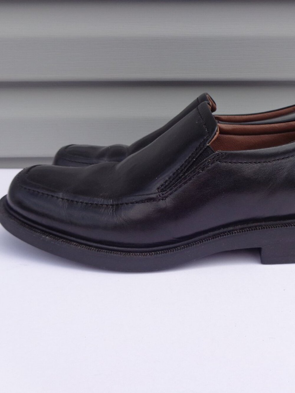 George Men's Carl Dress Slip On Apron Toe Loafer Black Leather Shoes Size 9 N